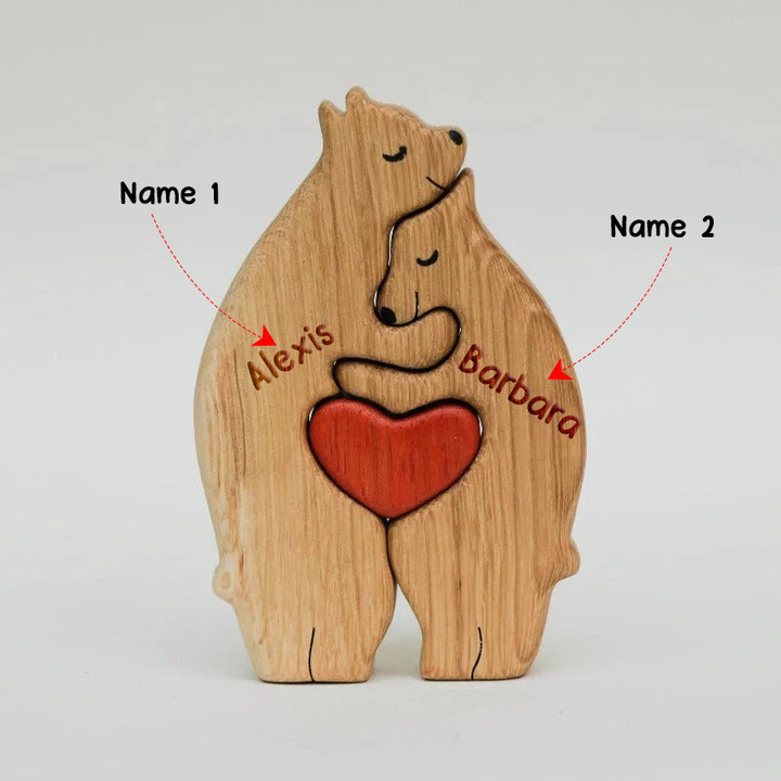 Personalised Wooden Bears Family Puzzle Custom 2 Names Gifts for Family-Jessemade AU