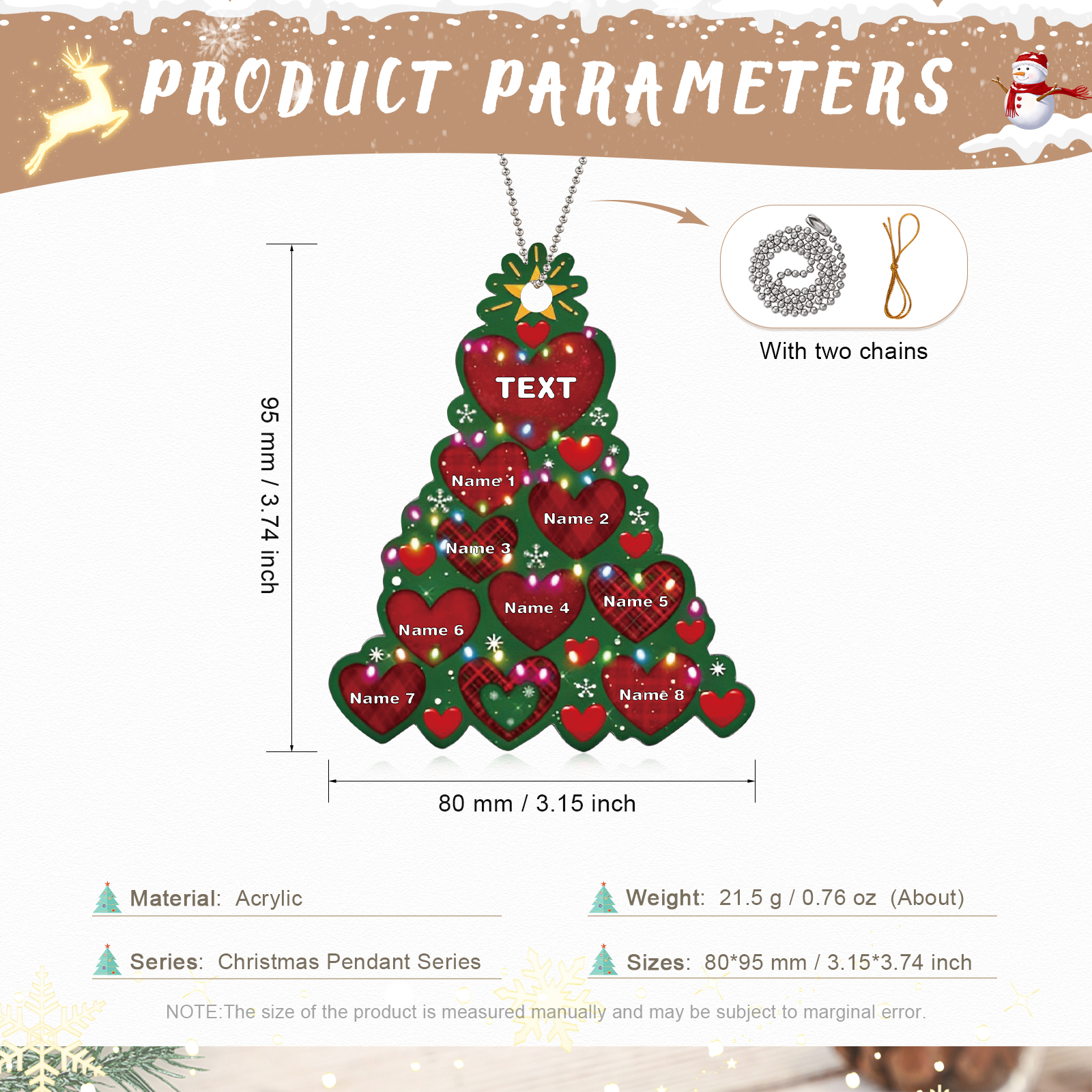 8 Names - Personalised Christmas Tree Ornament Customised Name & Text Acrylic Love Hanging Ornaments Gift for Family-Jessemade AU