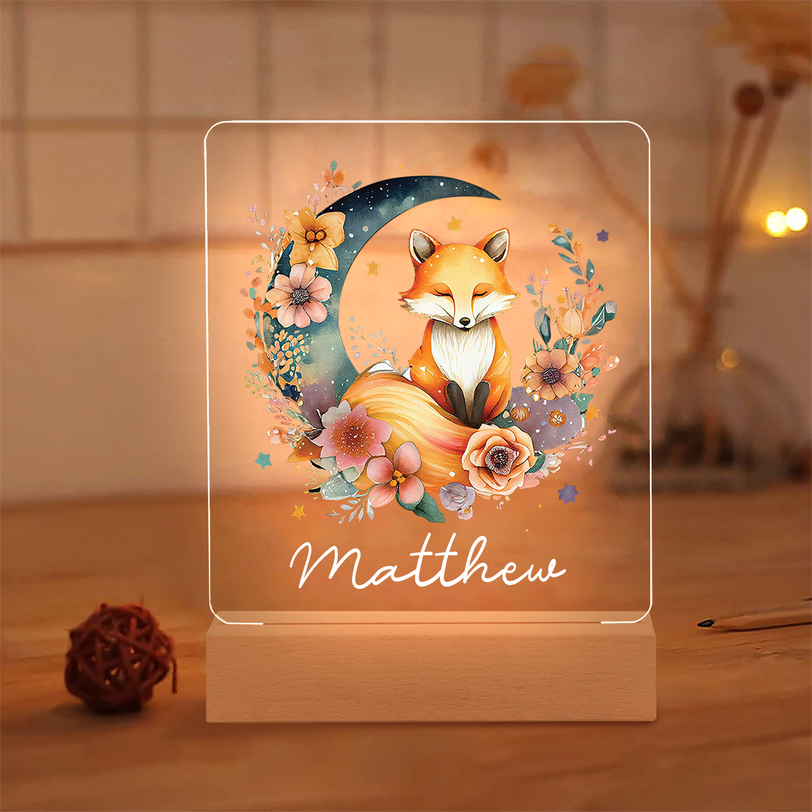 Personalised Fox Night Light Custom Name LED Night Light Nursery Home Decor Gifts For Kids-Jessemade AU