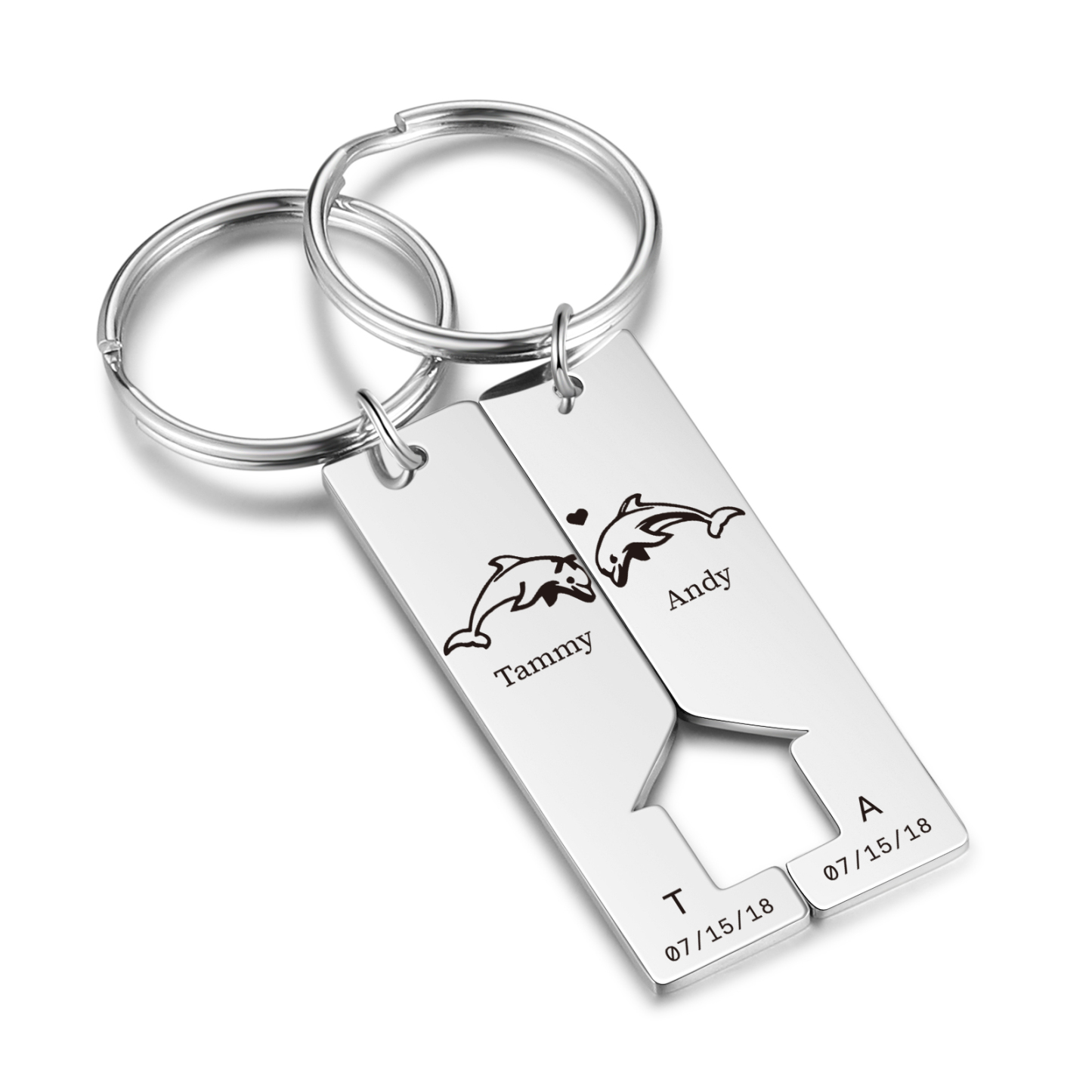 Personalised Couple Keychain Custom 2 Letters & 2 Dates & 2 Names Dolphin Keyring Valentine's Day Gift for Husband/Wife-Jessemade AU