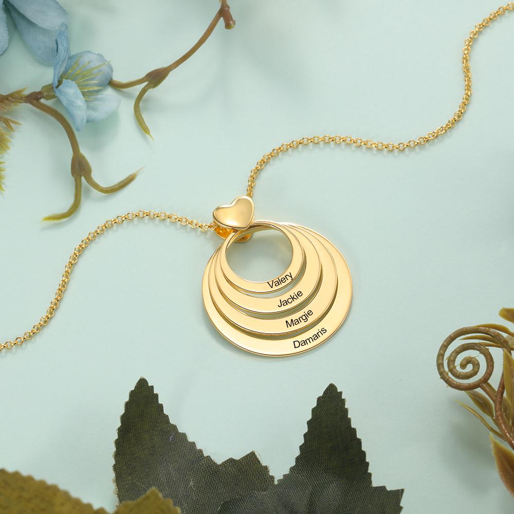 Personalised Family Stacked 4 Circles Heart Necklace-Jessemade AU