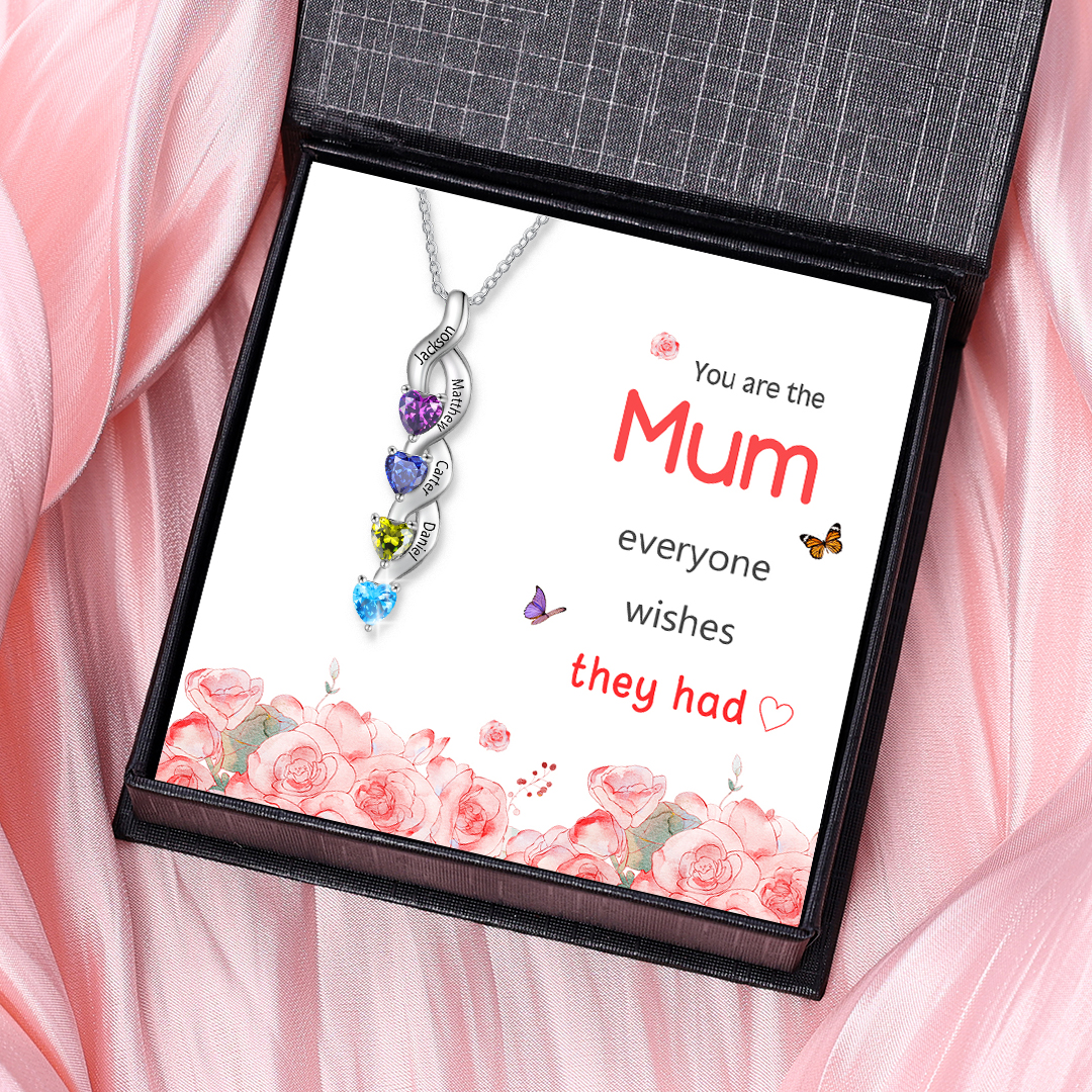 4 Names - Personalised Pendant Necklace Customised Names & Birthstones Necklace Birthday Gift for Women Girls-Jessemade AU