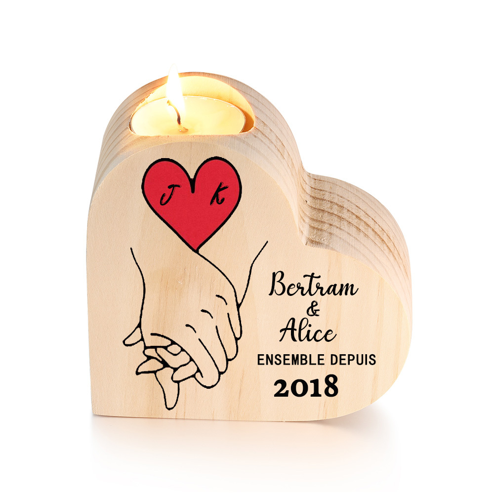 Couple Wooden Heart Candle Holder Hand Gesture Heart Promise Candlesticks-Jessemade AU