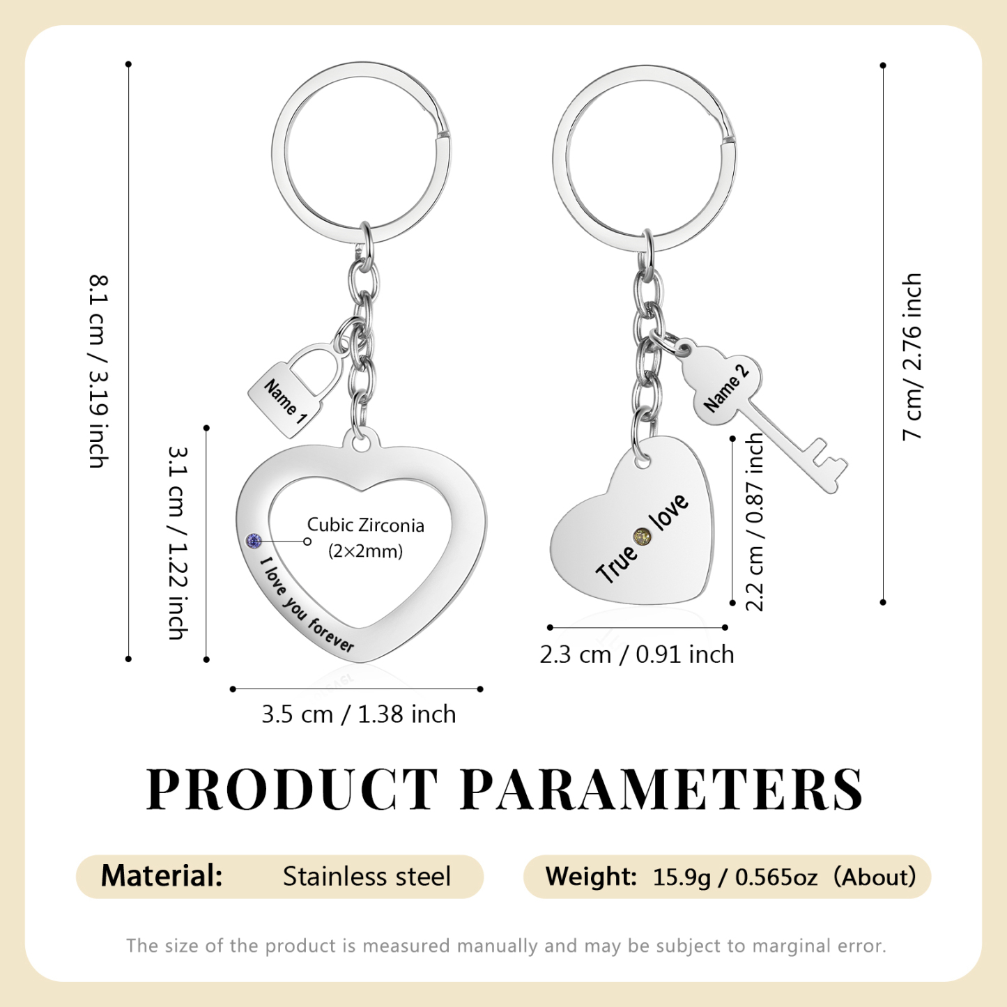 Personalised Couple Keychain Set Customised with 2 Names & 2 Birthstones Keychain Heart Matching Gift-Jessemade AU