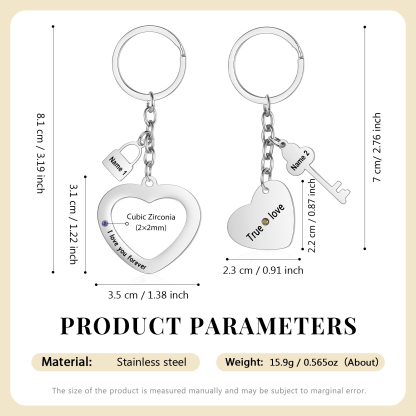 Personalised Couple Keychain Set Customised with 2 Names & 2 Birthstones Keychain Heart Matching Gift-Jessemade AU