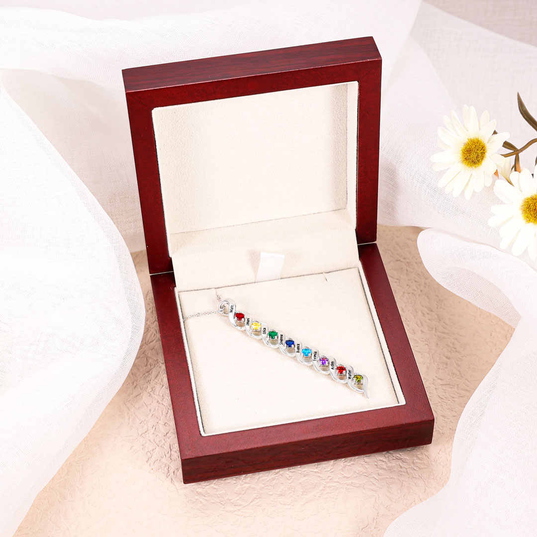 Customised Necklace Cascading Pendant with 8 Birthstones Engraving 8 Names Gifts for Her-Jessemade AU