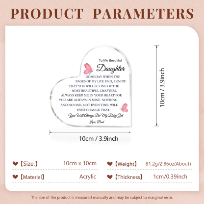 To My Daughter Acrylic Heart Keepsake Heart Ornament - You Will Always Be My Baby Girl-Jessemade AU