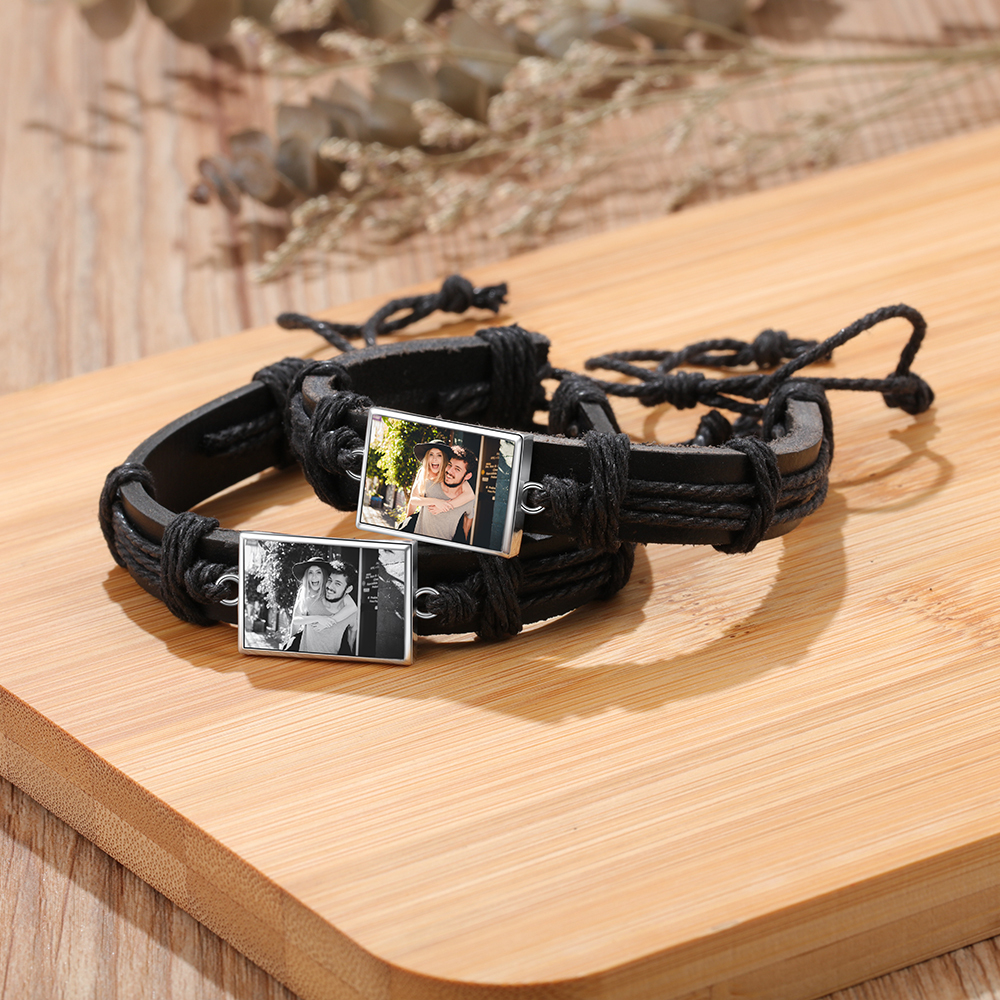 Personalised Photo Bracelet Customised Leather Adjustable Bracelet Gifts for Her Him-Jessemade AU