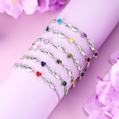 Personalised Infinity Bracelet With 4 Birthstones Engraved Names Bracelet Gift For Women-Jessemade AU