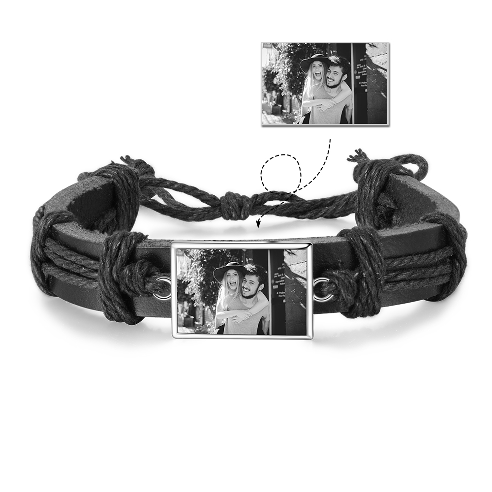 Personalised Photo Bracelet Customised Leather Adjustable Bracelet Gifts for Her Him-Jessemade AU