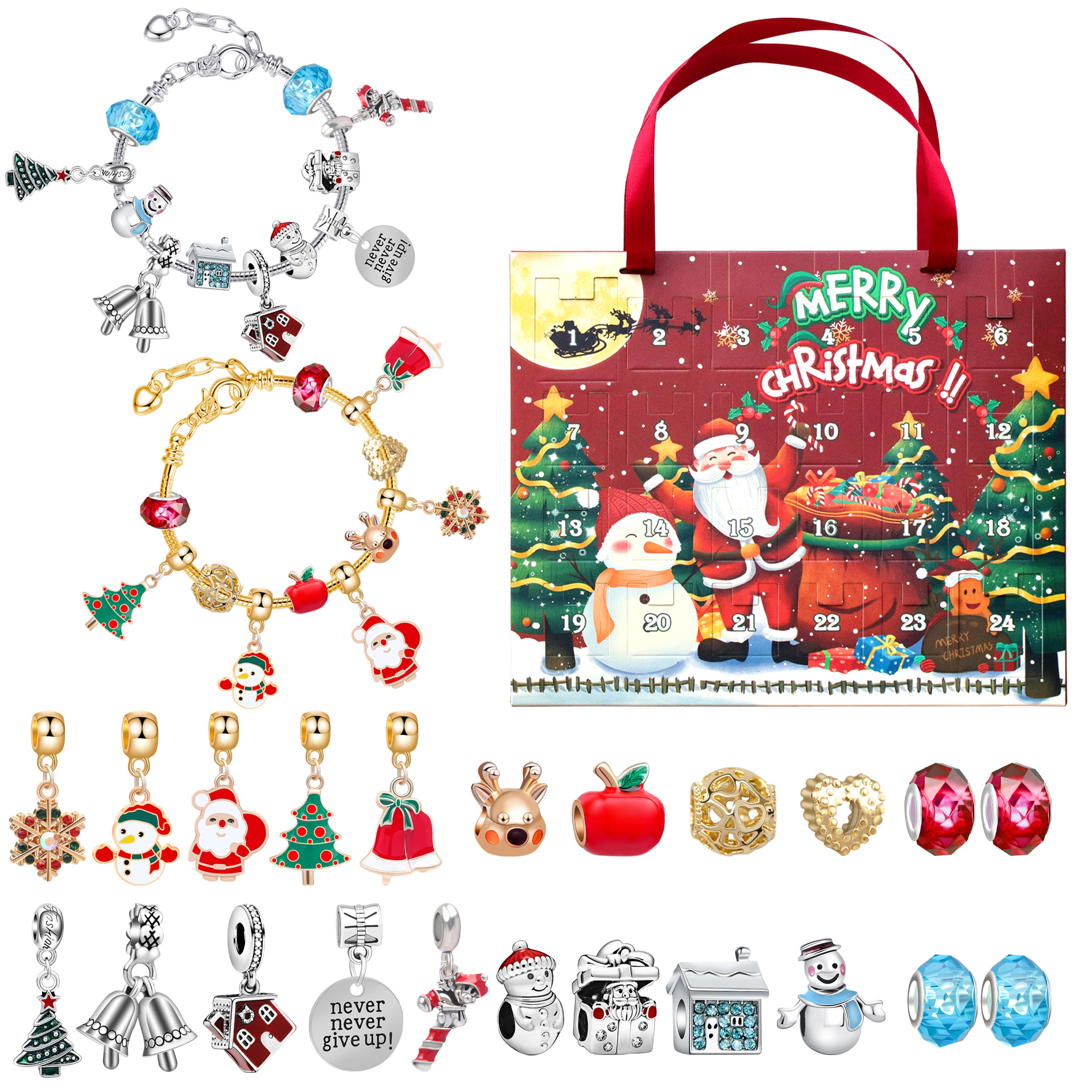 Christmas Bracelet Charms Surprise Blind Box Advent Calendar 24 Days Countdown Surprise Box DIY Bracelet Mystery Box Gift For Her