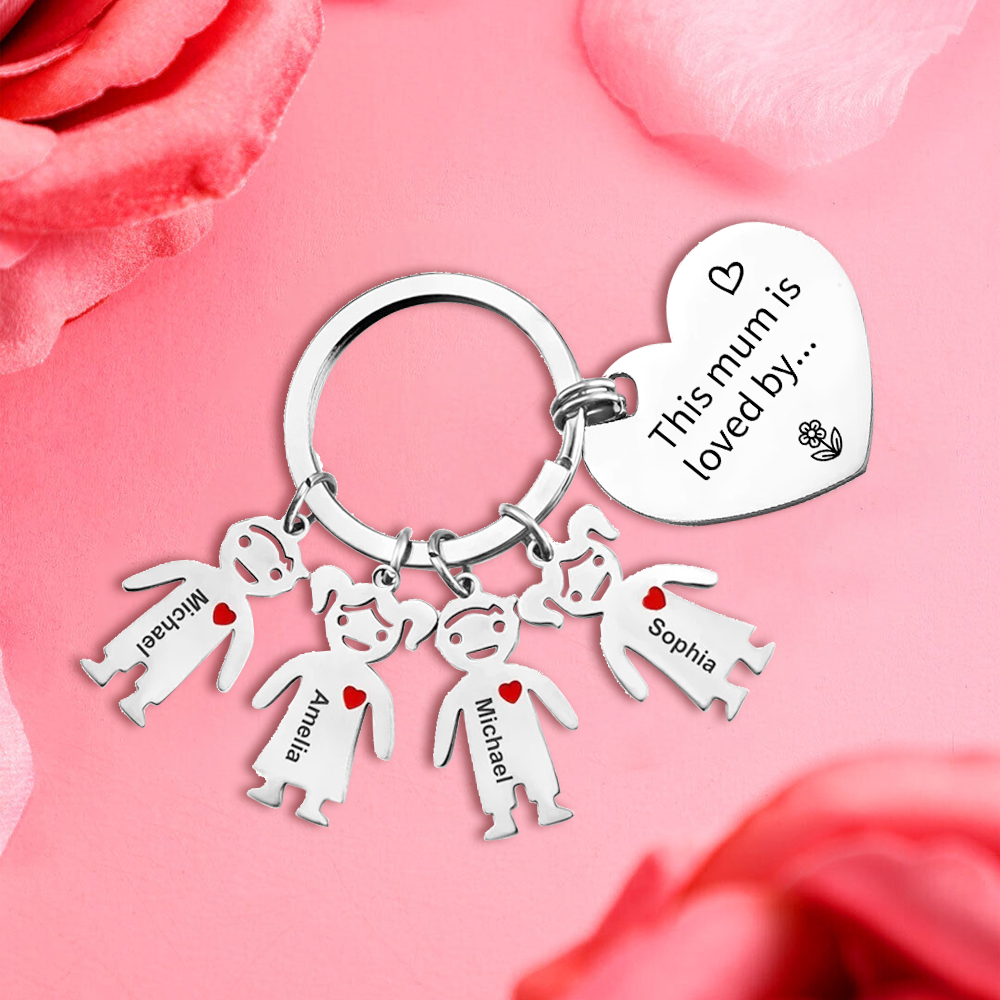 4 Names - Personalised Keychain with Kid Charm Engraved Names Keychain Mother's Day Gift for Mum-Jessemade AU