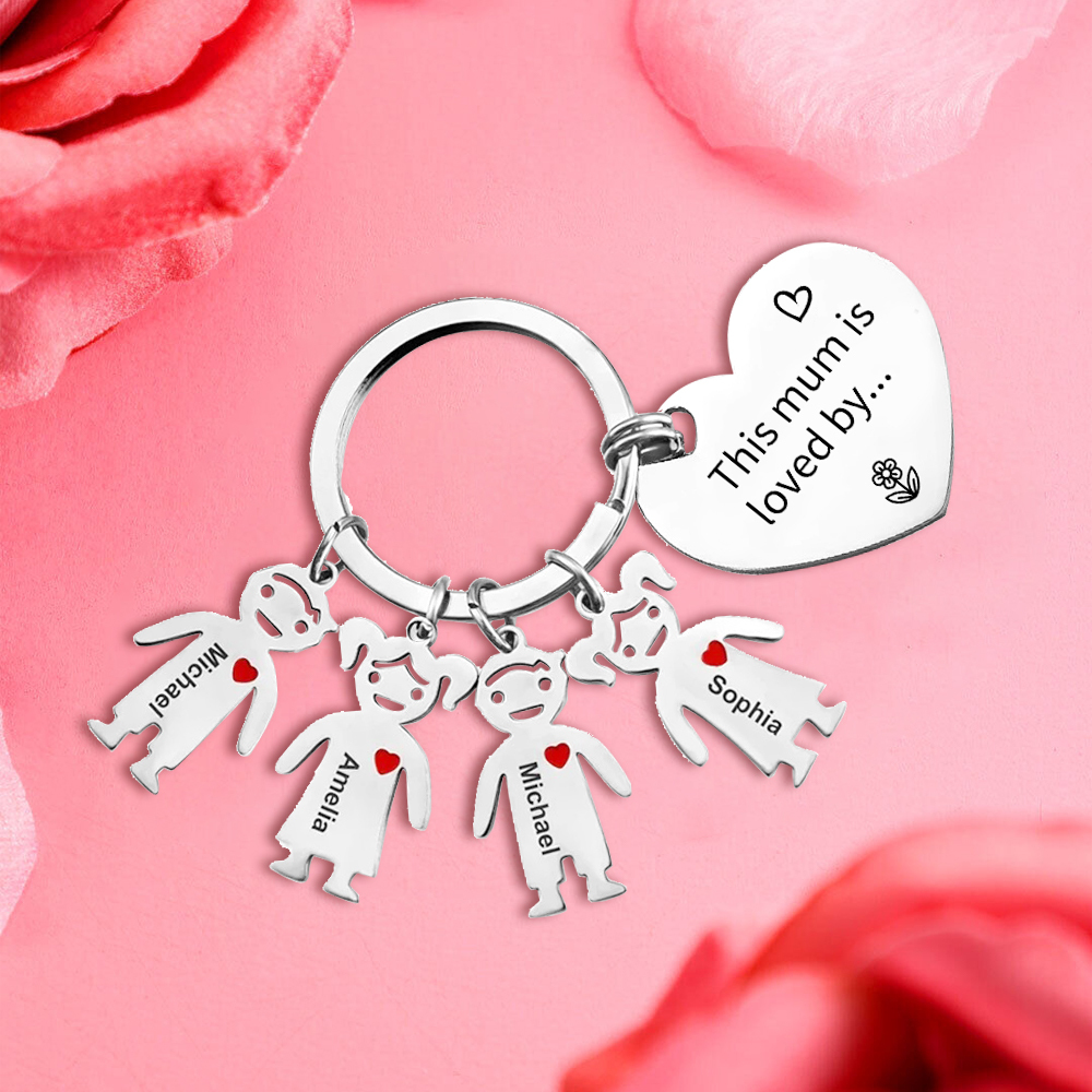 To Mum - 4 Names Personalised Keychain with Kid Charm Engraved Names Keychain Mother's Day Gift for Mum | JesseMade