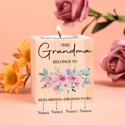 4 Names - Personalised Wooden Candle Holder Engraved Name Candlestick Grandparents Day Gift for Grandma-Jessemade AU