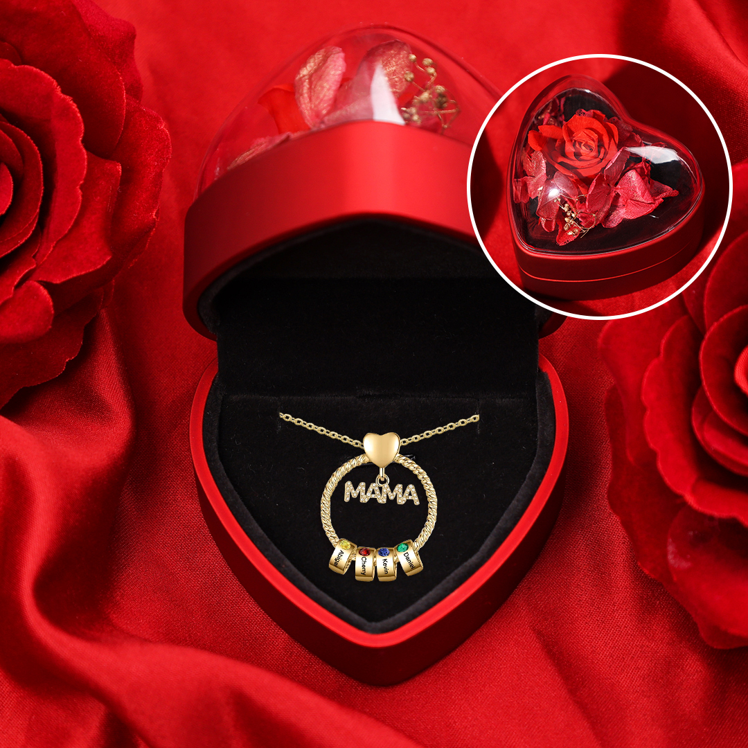 4 Names - Personalised Mama Circle Pendant Necklace Custom Names & Birthstones Necklace Mother's Day Gifts-Jessemade AU