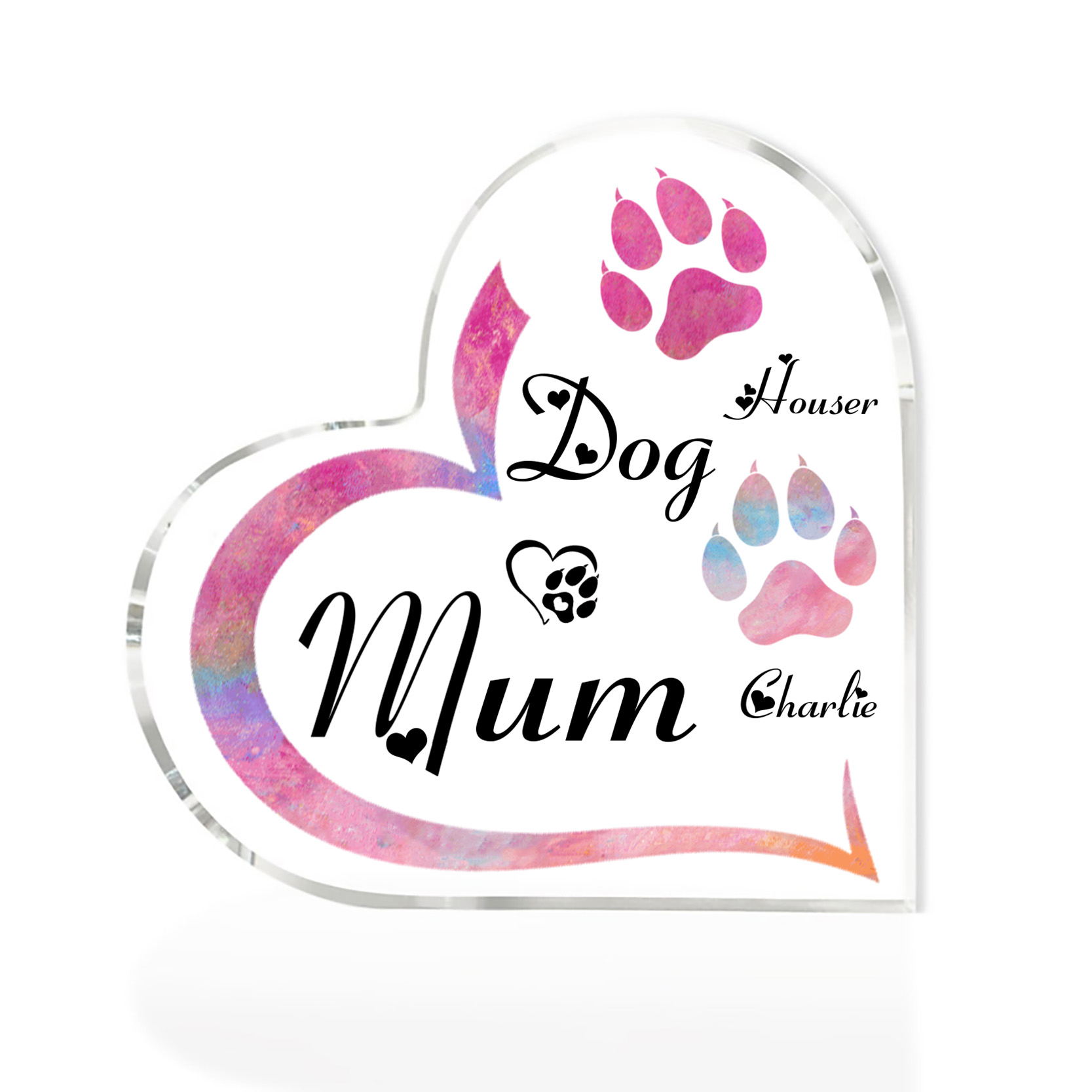 Personalised Acrylic Heart Keepsake Custom 2 Names Dog Footprints Ornaments Gifts for Mum-Jessemade AU