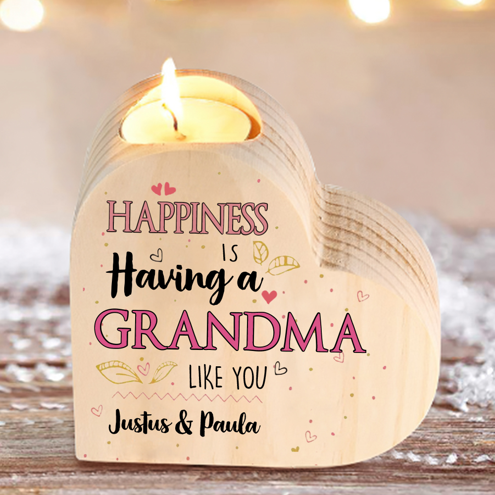 Custom Heart Candle Holder To My Grandma Flower Wooden Candlestick Happiness Is Having a Grandma Like You-Jessemade AU