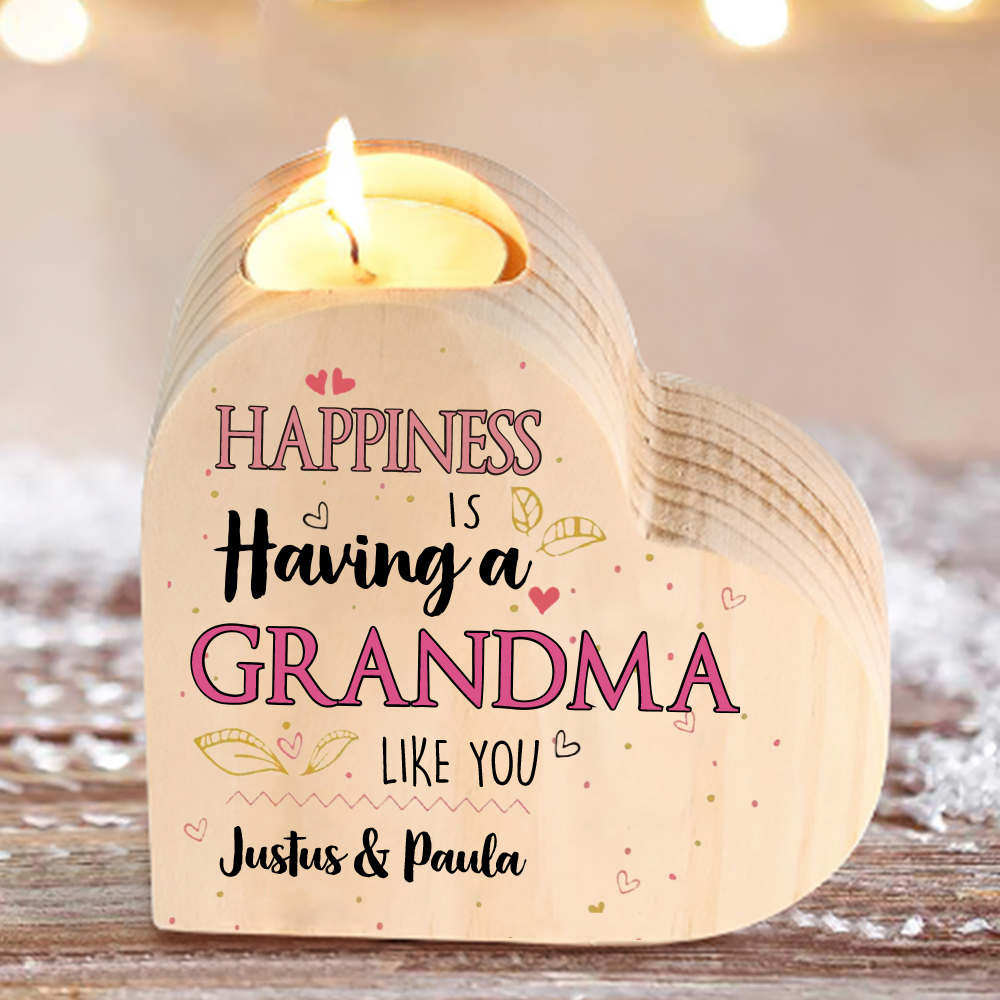 Custom Heart Candle Holder To My Grandma Flower Wooden Candlestick Happiness Is Having a Grandma Like You-Jessemade AU
