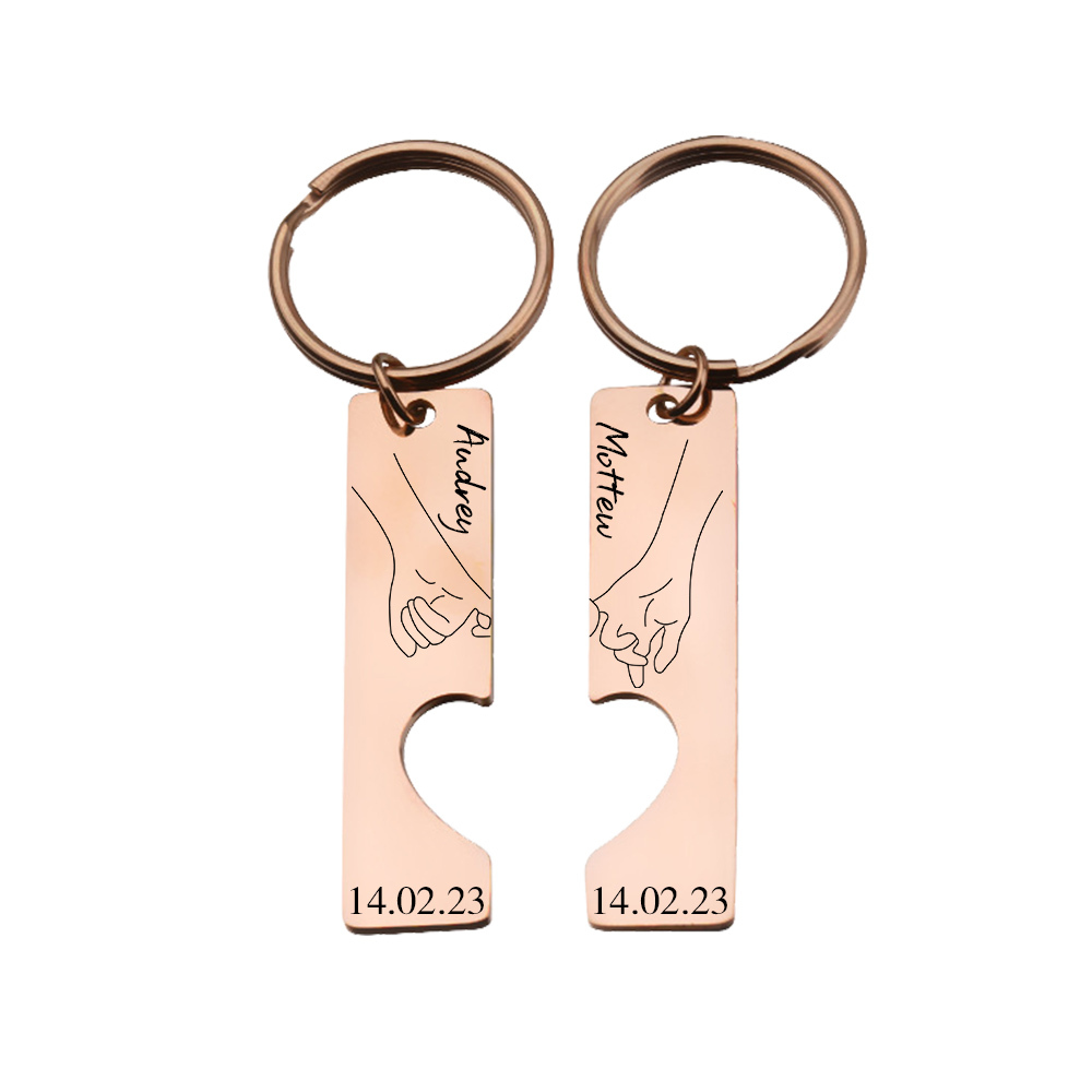 Personalised Couple Pinky Promise Keychain Set Customised Names & Date Matching Couple Keyring Valentine's Day Gifts For Couples-Jessemade AU