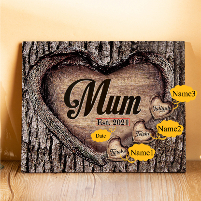 3 Names - Personalised Mum Wooden Plaque Custom Date & Names Home Decoration Hearts Gift for Mother-Jessemade AU