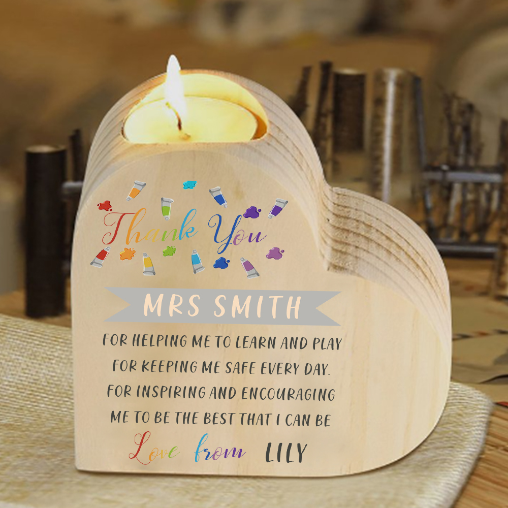 Wooden Candle Holder Custom Text & Name Candlestick Teachers' Day Gift For Teacher - Thank You For Helping Me To Learn And Play-Jessemade AU