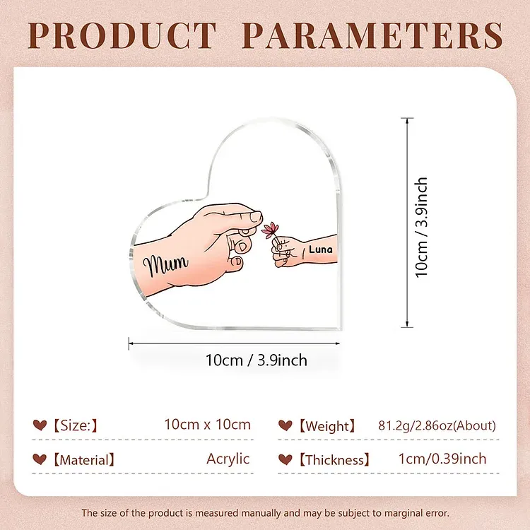 2 Names - Personalised Acrylic Heart Keepsake Handing Flowers to Mother Ornaments Gifts for Grandma/Mother-Jessemade AU