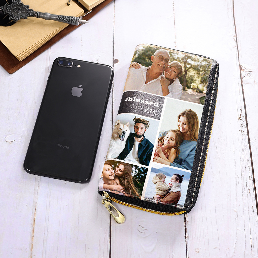 Long Purse Personalised Leather Wallet Engraved 10 Photos Zip Wallet 2023 Gifts For Women Men-Jessemade AU