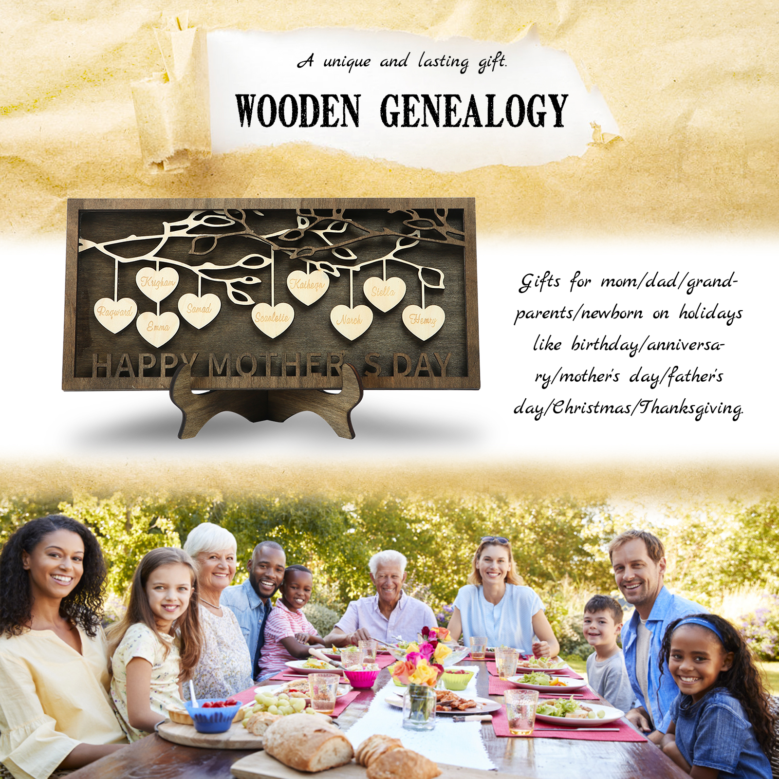 Custom Family Tree Sign Engrave 9 Names Wooden Family Frame Home Decor-Jessemade AU