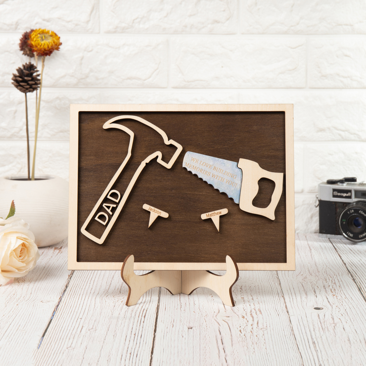 Dad Tool Set Wood Signs Custom 2 Names Father’s Day Handyman Construction Dad Sign-Jessemade AU