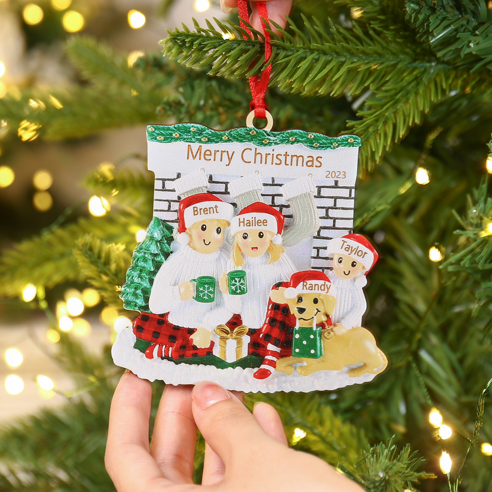 4 Names - Personalised Christmas Ornaments Customised Text & Date Xmas Wooden Decor Gifts for Family Friends-Jessemade AU