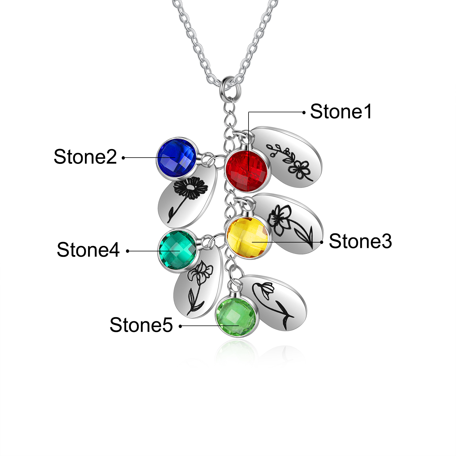 Personalised BirthFlowers Necklace With 5 Birthstones Best Gift For Women-Jessemade AU