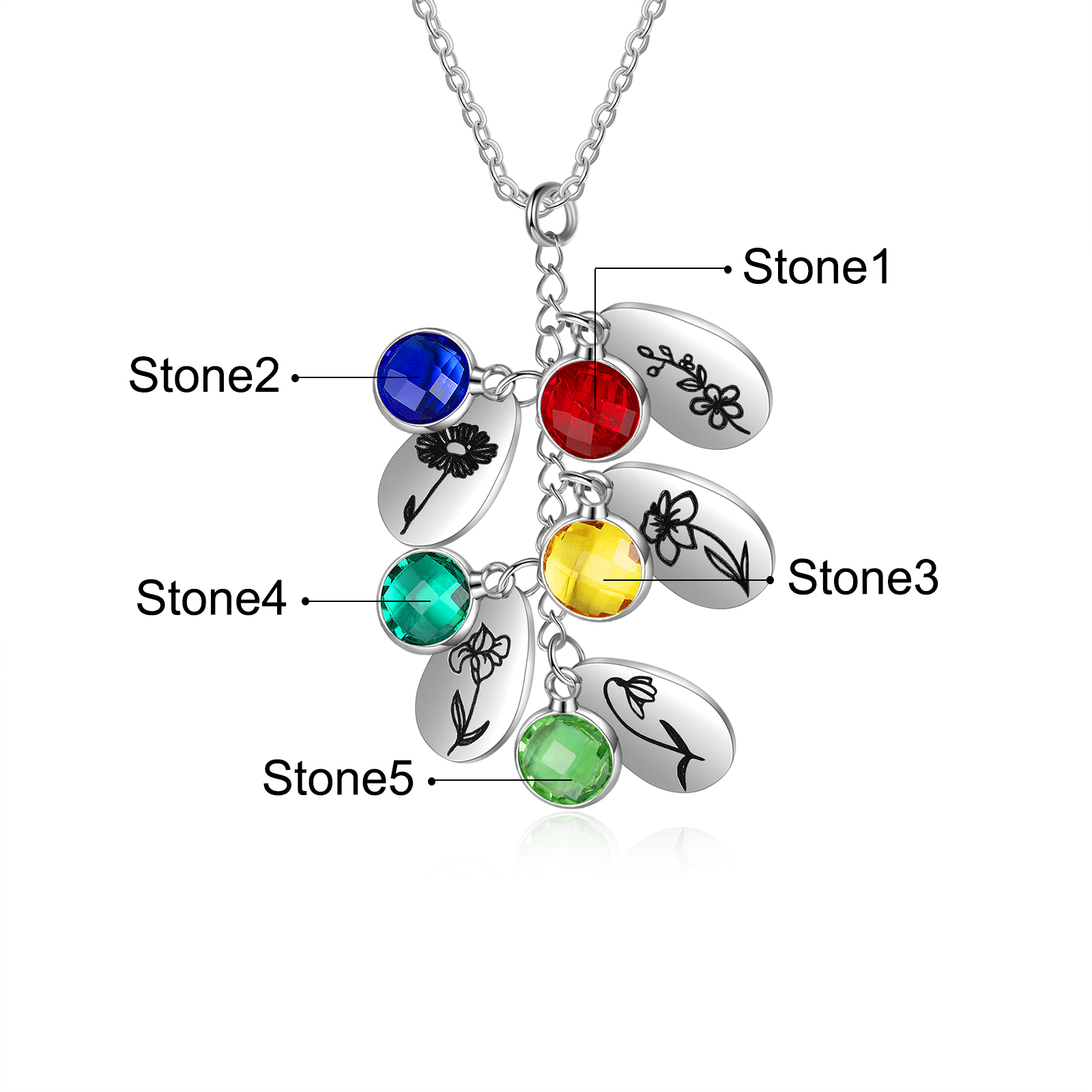 Personalised BirthFlowers Necklace With 5 Birthstones Best Gift For Women-Jessemade AU