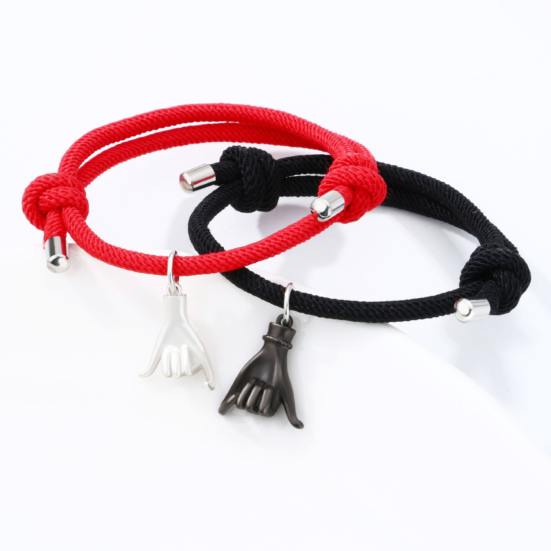 2PCS Drag Hook  Handshake Couple Bracelet Holding Hands Pendant Bracelet for Him Her-Jessemade AU
