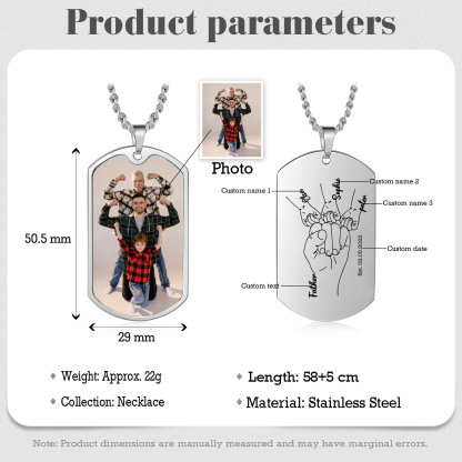 Custom Fist Bump Family Necklace with 3 Kids' Names Personalised Photo Dog Tag Necklace Father's Day Gifts-Jessemade AU