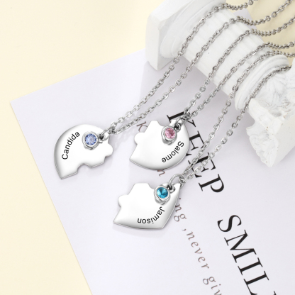 Personalised Puzzle Necklace With Birthstone Custom 3 Names Gifts For Mom BBF Friendship Style-Jessemade AU