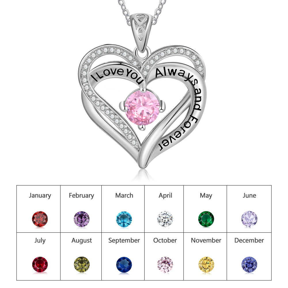 Personalised Heart Necklace with 1 Birthstone Engraved Names Gift For Women-Jessemade AU