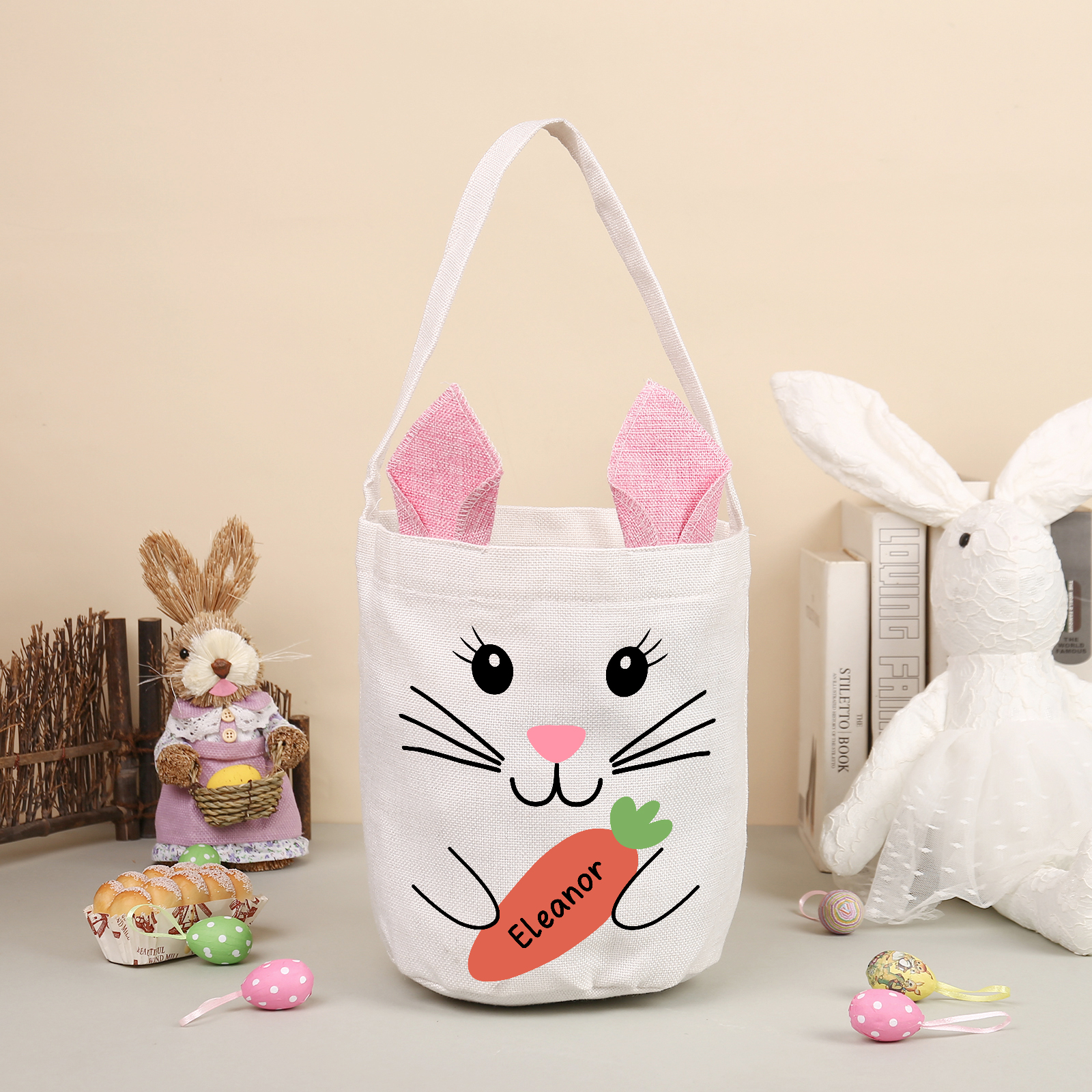 Personalised Bunny Tote Bag Custom Name Bunny Bucket Bag Easter Gifts for Kids-Jessemade AU