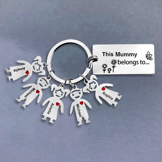 Personalised Family Keychain with 5 Kid Charms Engrave Names-Jessemade AU