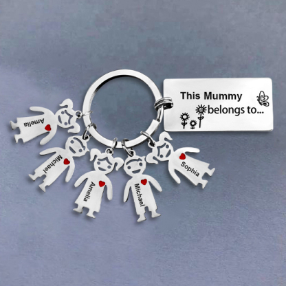 Personalised Family Keychain with 5 Kid Charms Engrave Names-Jessemade AU