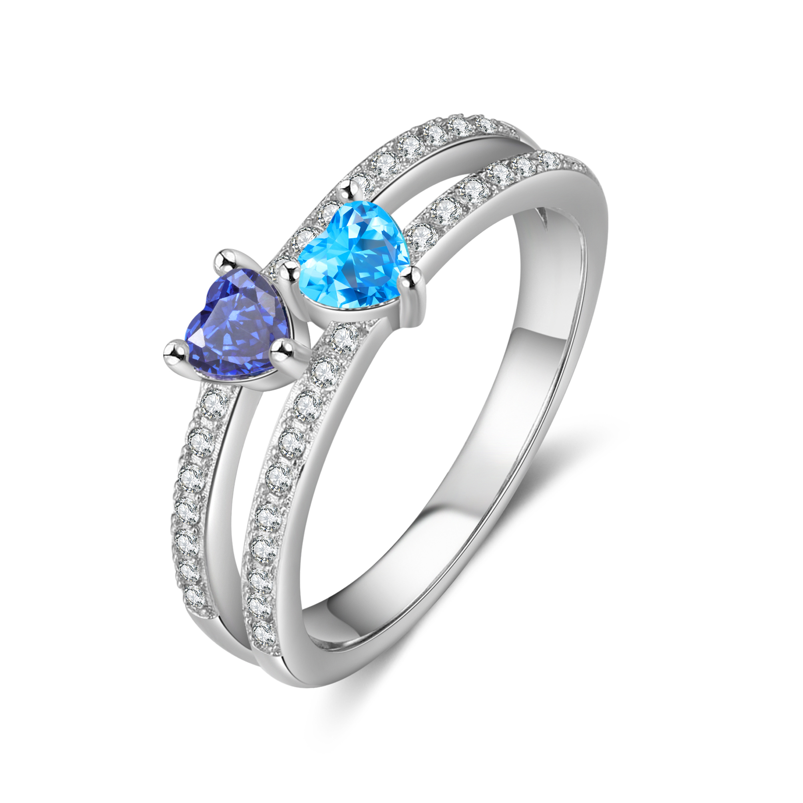 Personalised Women's Ring Customised 2 Birthstones Heart Ring Birthday Gift for Women Girls-Jessemade AU