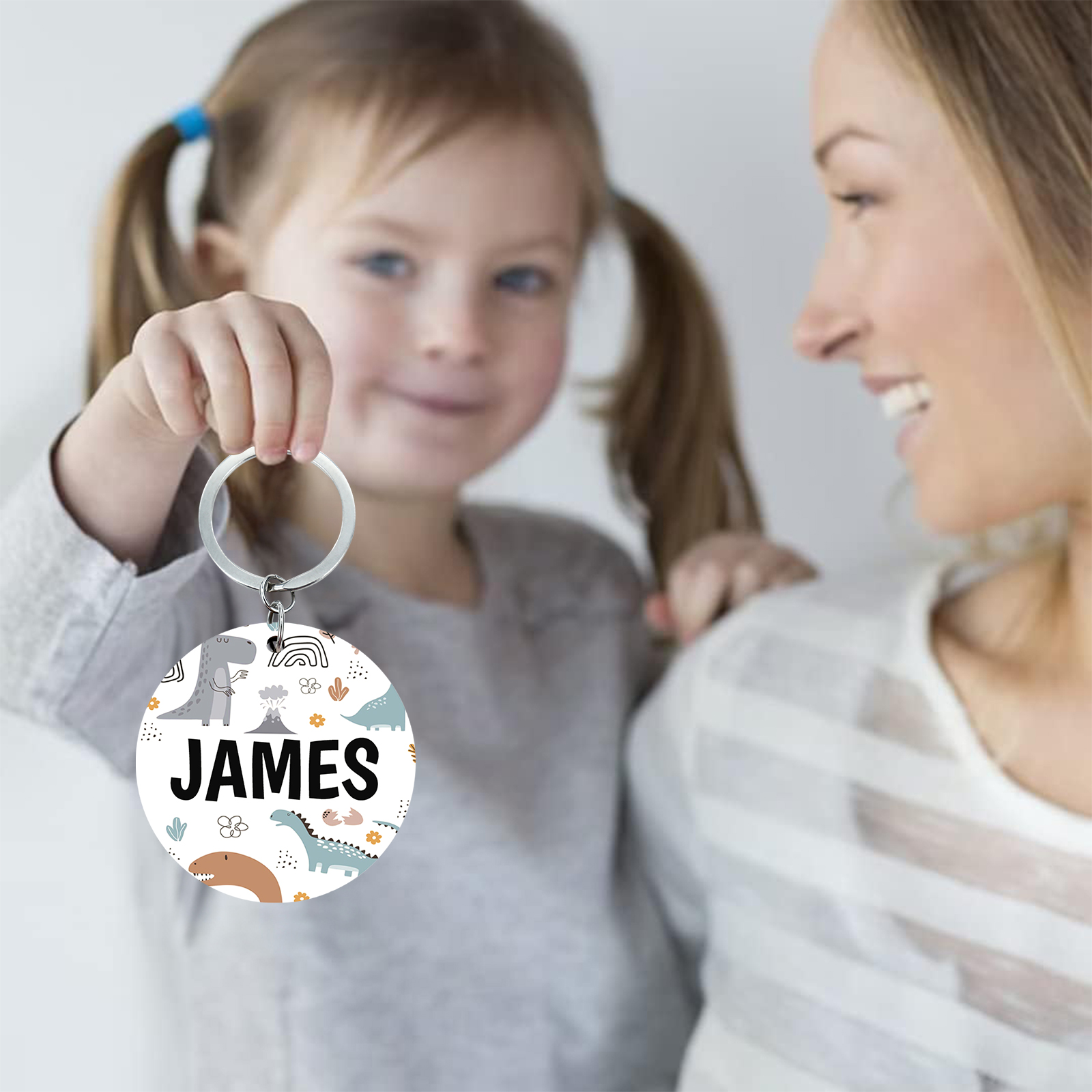 Customised 1 Name Dinosaur Pattern Keychain Unique Back to School Gift for Kids-Jessemade AU