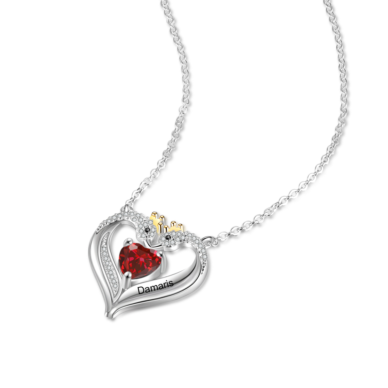 Personalised Heart Swan Necklace With 1 Birthstone Engraved Names Necklace Gifts For Her-Jessemade AU