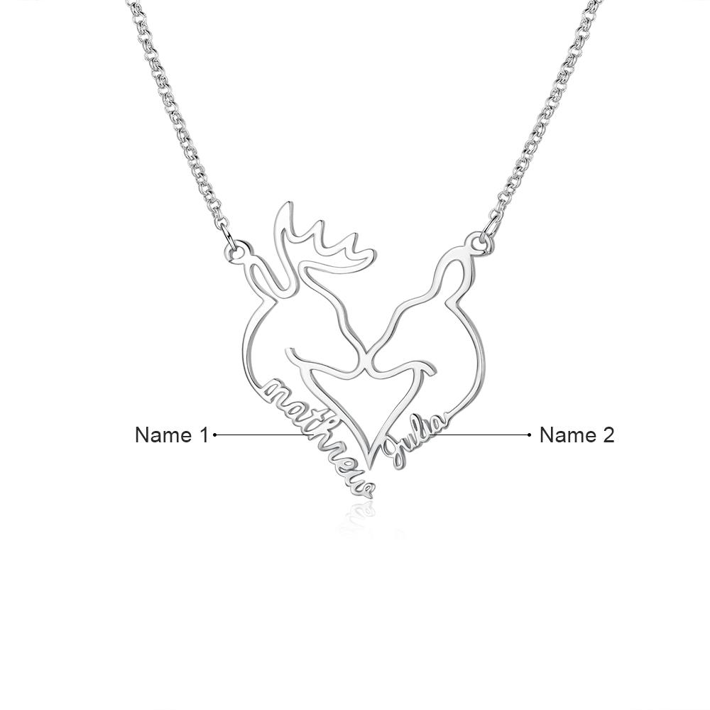 Heart Shape Christmas Deer Name Necklace Personalised 2 Names-Jessemade AU