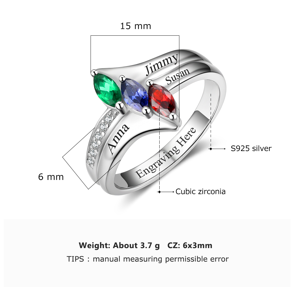 Personalised 3 Birthstones Mothers Ring With Names Gifts For Her-Jessemade AU