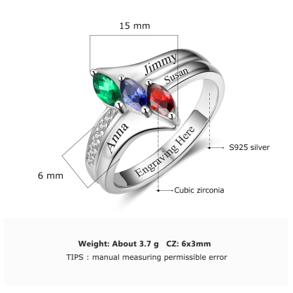 Personalised 3 Birthstones Mothers Ring With Names Gifts For Her-Jessemade AU