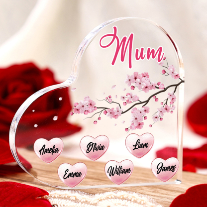 6 Names - Personalised Acrylic Heart Keepsake Custom Text Peach Blossom Ornaments Gifts for Grandma/Mother-Jessemade AU