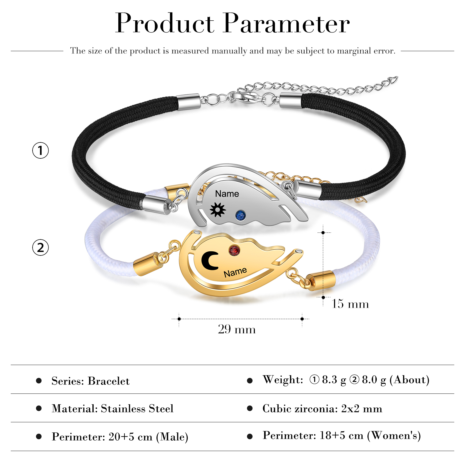 Personalised Matching Couple Bracelet Custom Names Sun And Moon Heart Bracelet Valentine's Day Gifts For Her or Him-Jessemade AU