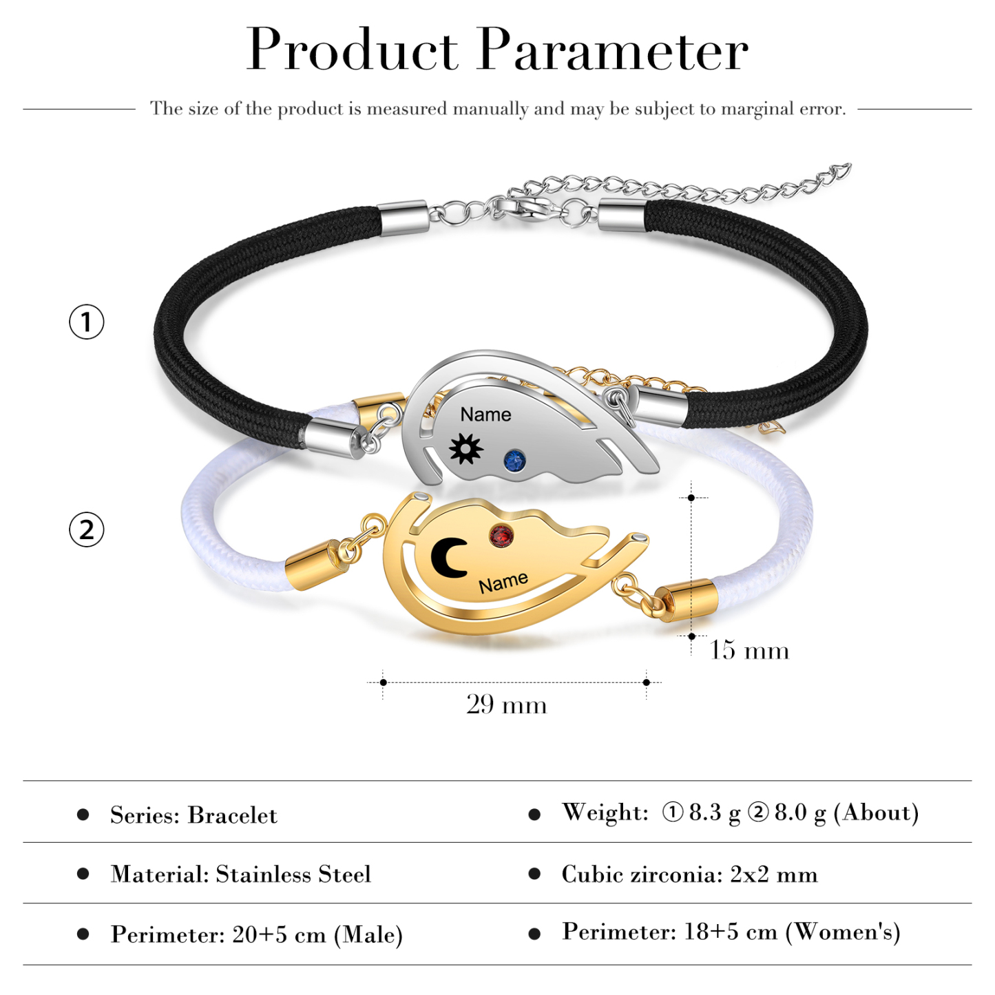 Personalised Matching Couple Bracelet Custom Names Sun And Moon Heart Bracelet Valentine's Day Gifts For Her or Him-Jessemade AU