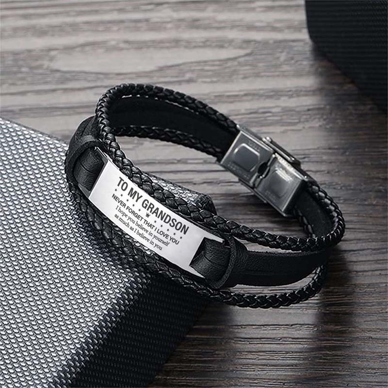 To My Grandson/Granddaughter Never Forget That I Love You Inspirational Bracelet Initial ID Bar Bangle Gifts For Men-Jessemade AU