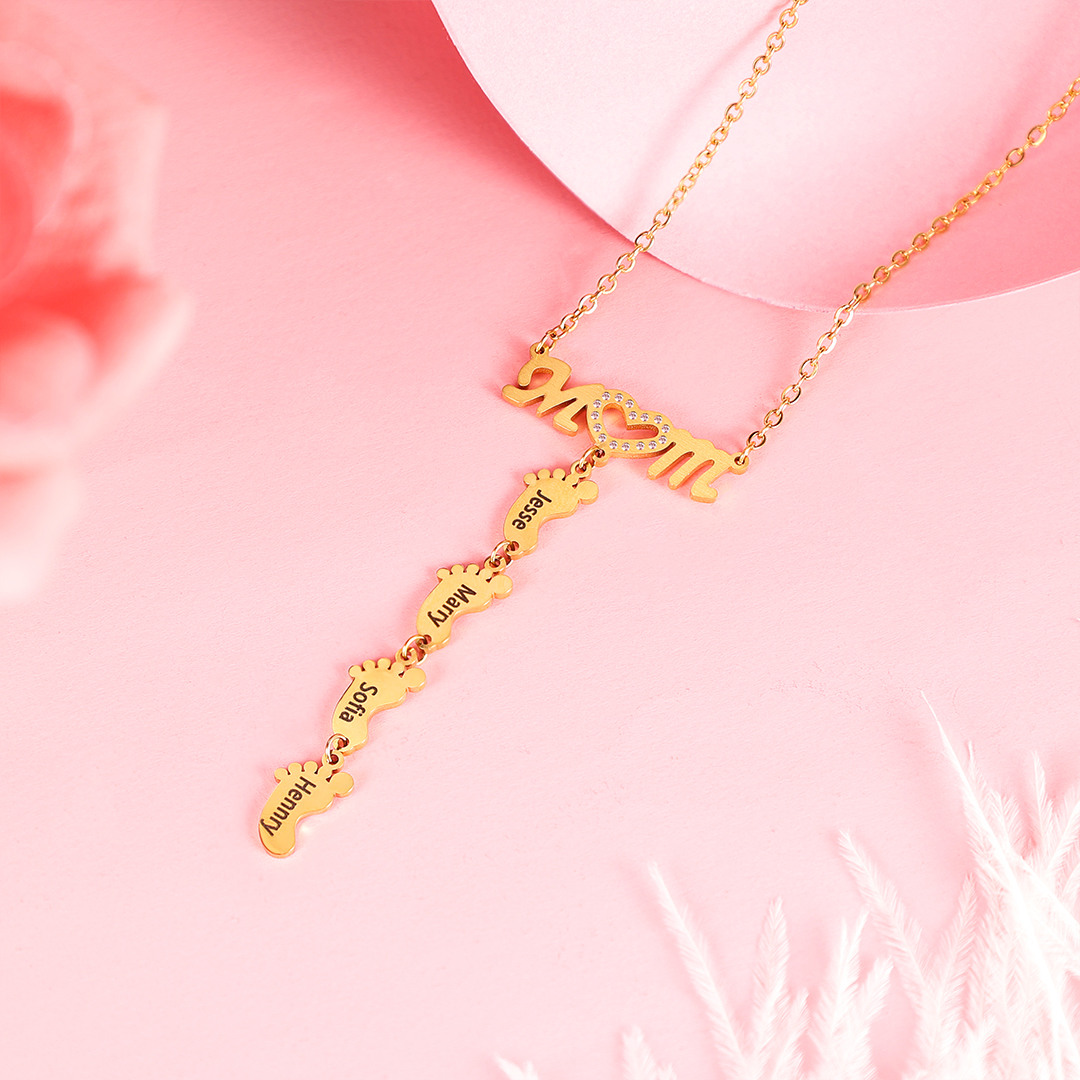 Happy Mother's Day Personalised baby feet Necklace Engraved 1 Names Necklace Gifts For Mum-Jessemade AU